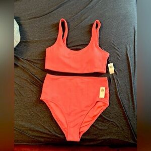 NWT Bright coral color two piece swimsuit tankini old navy size XL